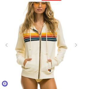 Aviator Nation Unisex 5-stripe vintage white hoodie.  Size Large